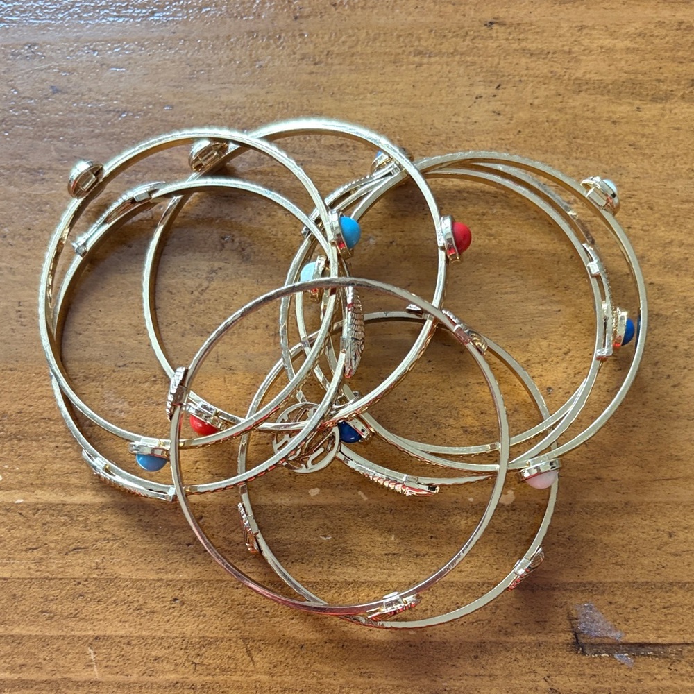 Lilly Pulitzer Gold Bangles with Red and Blue Accents